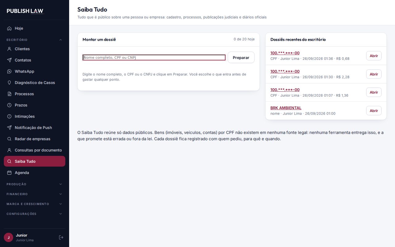 Tela do Publish Law: Saiba Tudo